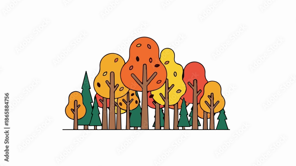 Fototapeta premium Colorful abstract trees with autumn leaves in warm tones
