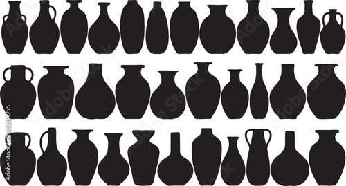 Set of 30 Black Silhouette Ceramic Vase and Urn Vector Icons