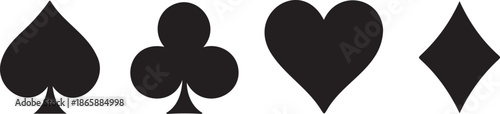 Set of 4 Black Playing Card Suits Icons Vector