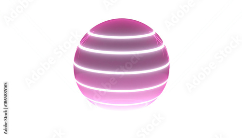 Pink sphere with horizontal neon lines, flanked by angled white lines, black