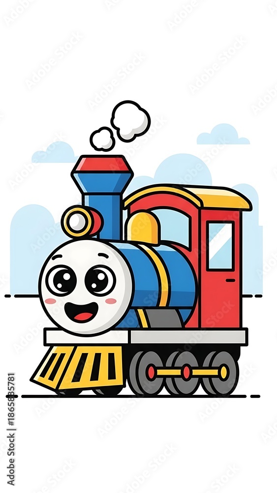 Naklejka premium Smiling cartoon train engine character.