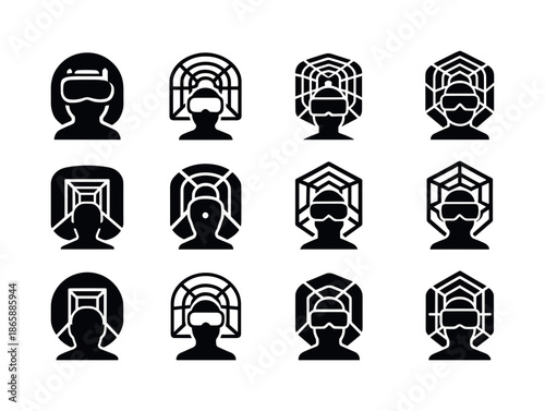 Virtual Reality Icon Set. Virtual reality and its impact on the internet experience. Icon set. Set Logo of Virtual reality and its impact on the internet