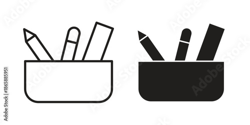 Pencil holder icons set designed in filled, outline, line and stroke style