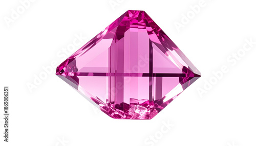 Radiant pink gem with geometric facets on a black background