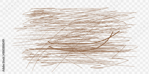 Isolated natural brown string texture on a white background, resembling dry yellow wheat ears.