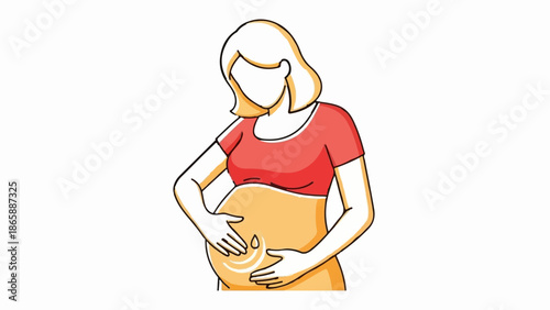 Pregnant woman holding her belly with a gentle touch, her face obscured