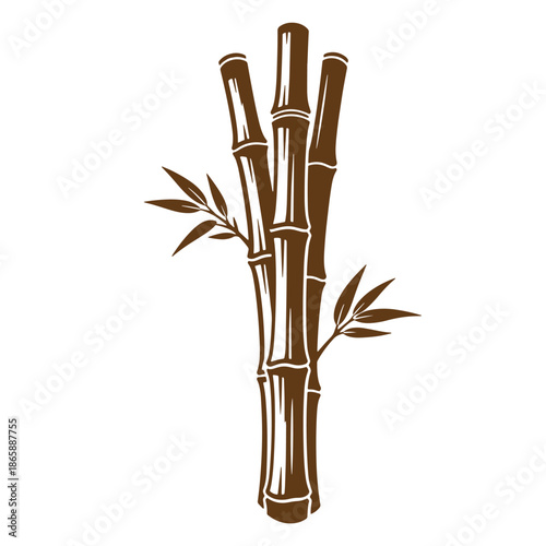 Brown bamboo stalks with leaves isolated on transparent background