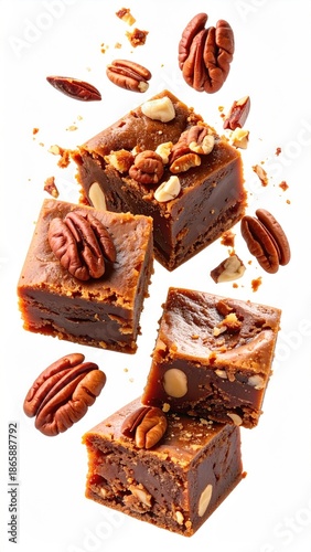 Floating brownie squares with pecans, tasty treat