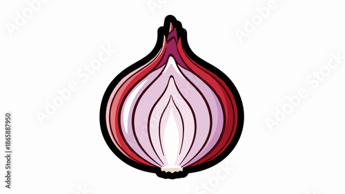 Red onion cross-section, stylized with thick black outline