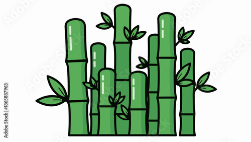 Green bamboo stalks with small leaves, a simple illustration