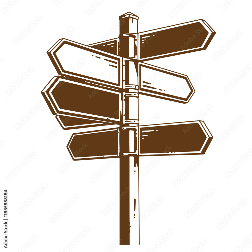 Obraz premium Brown directional signpost with multiple blank arrows on white background graphic design element