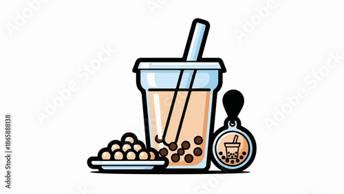 Refreshing beverage with tapioca pearls, complete with a miniature charm