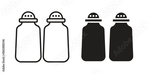 Salt and pepper shakers icons set designed in filled, outline, line and stroke style