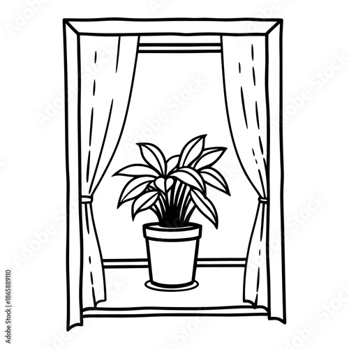 Houseplant on Windowsill Coloring Page