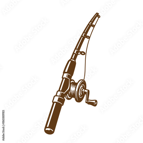 Brown fishing rod and reel combination for angling and recreational fishing activities  outdoor leisure and hobby equipment