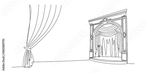 Stage Curtains Sketch Illustration, Theater Design And Performance Arts