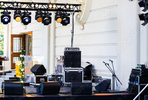 electric acoustic system assembled stage for performance for entertaining event place