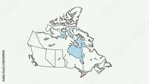 Outline Map of Canada with Two Regions Tinted on a Light Green-Grey Background.