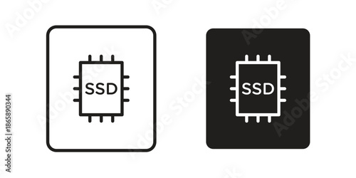 SSD drive icons set designed in filled, outline, line and stroke style