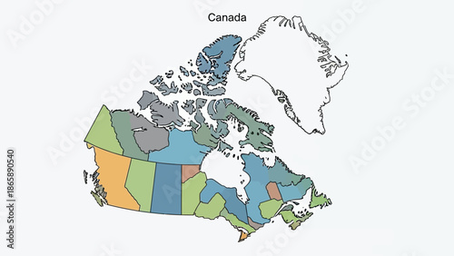 Political Map of Canada with Provinces and Territories in Distinct Colors on an isolated white background.