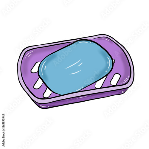 A bar of light blue soap. 