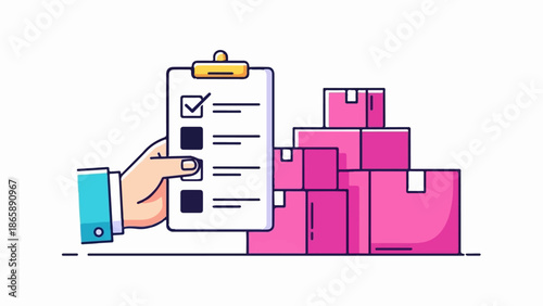 Hand checking off list next to pink boxes