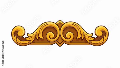 Ornate golden scrollwork adorns a regal, decorative crest