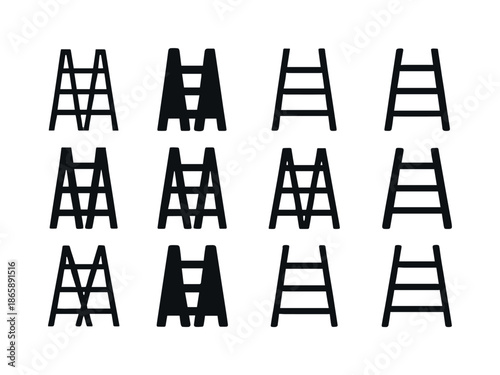 Vertical Storage Icons. Using vertical storage solutions. Icon set. Set Logo of Vertical storage solutions: ladder shelf. harmonious logo variations of the