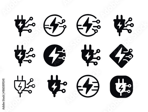 Smart Energy Icons. Smart energy grids. Icon set. Set Logo of Smart energy grids: power and data symbol. harmonious logo variations of the same emblematic