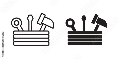 Toolbox icons set designed in filled, outline, line and stroke style