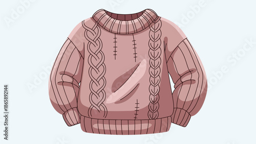 A digital illustration of a pink knitted sweater with braided patterns on a white background