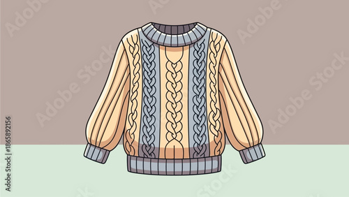 A winter sweater illustration featuring a cable knit pattern and warm colors against a neutral background