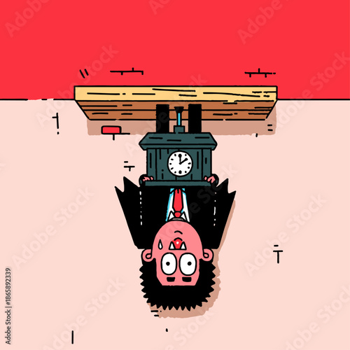 Whimsical Cartoon of a Man Upside Down in an Office Setting