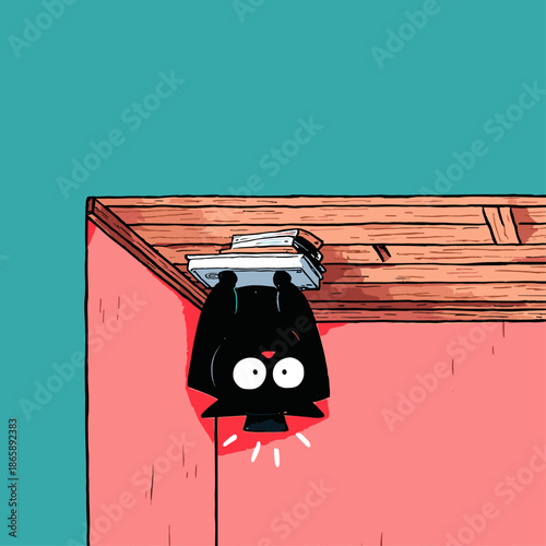 Whimsical Cartoon of a Man Upside Down in an Office Setting