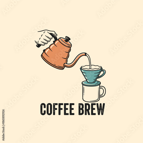 Hand pouring hot water from kettle onto coffee pour over brewer