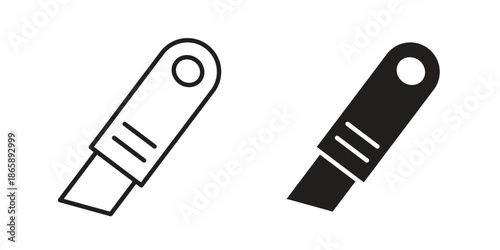 Utility knife icons set designed in filled, outline, line and stroke style