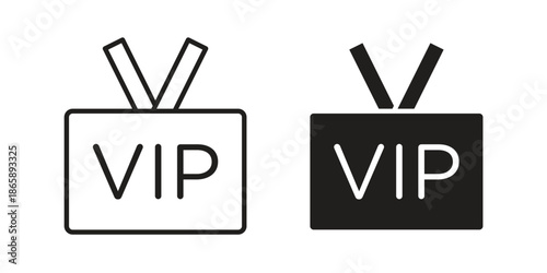 VIP neck tag icons set designed in filled, outline, line and stroke style