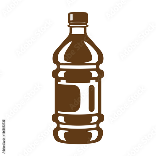 Brown plastic bottle with screw on cap and ridged body  isolated on white background