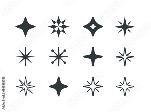 Diverse Logo Icons. Creative agency. Icon set. Set Logo of Creative agency: abstract spark icon. harmonious logo variations of the same emblematic concept,