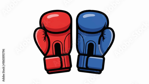 Pair of cartoon boxing gloves, one red and one blue, displayed side-by-side