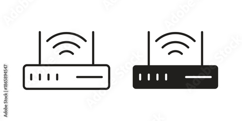 Wifi modem icons set designed in filled, outline, line and stroke style