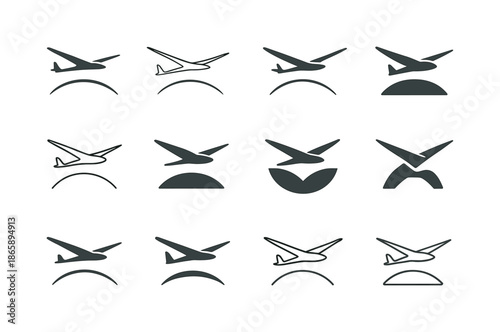 Elegant Gliding Emblems. gliding. Icon set. Set Logo of gliding: silent sky arc. harmonious logo variations of the same emblematic concept, each with different