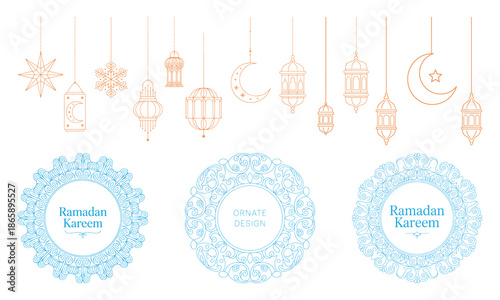 Ramadan kareem decorative lanterns and wreaths