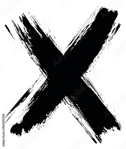 Grunge brush stroke illustration of an X mark depicting error and rejection for design elements and user interfaces