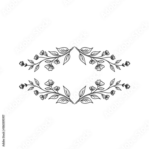 Pair of horizontal botanical page dividers hand-drawn with black ink