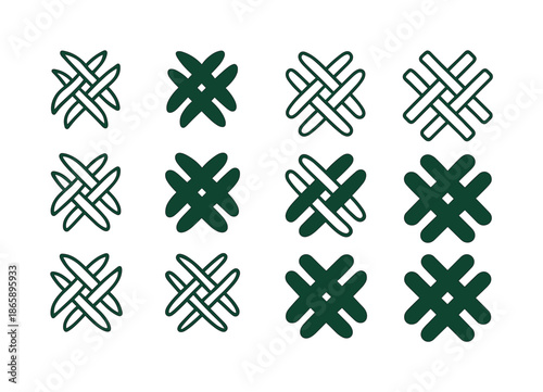 Ecological Logo Designs. Design with ecology materials trend. Icon set. Set Logo of design with ecology materials trend: natural fiber weave. harmonious logo