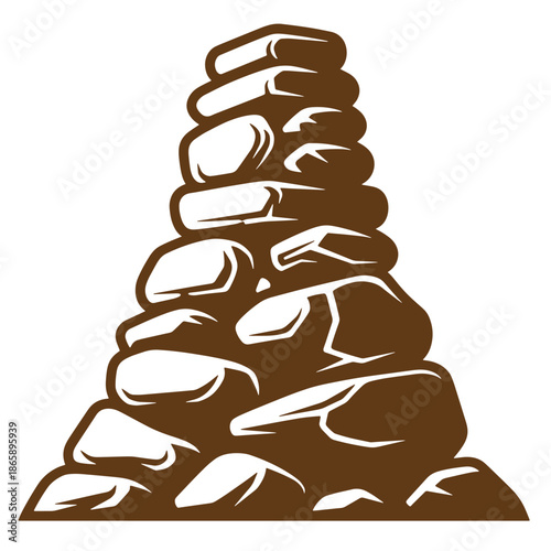 Brown stone cairn monument made of stacked rocks isolated on white background