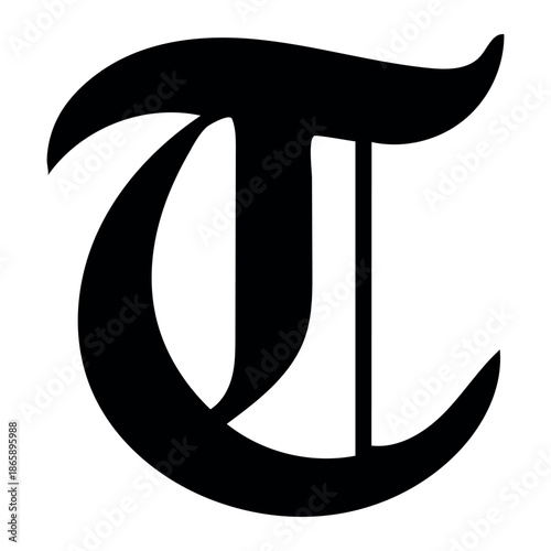 Gothic Calligraphy Letter T – Bold Blackletter Typography T-Shirt Design