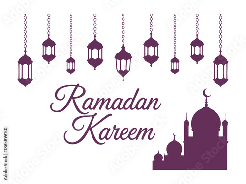 Ramadan kareem with hanging lanterns