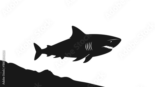 Black silhouette of a shark swimming.
